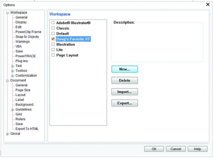 Workspace coreldraw setting